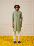 Jompers Men's Pista Green Chikankari Embroidered and Sequence Kurta