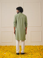 Jompers Men's Pista Green Chikankari Embroidered and Sequence Kurta