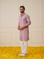 Jompers Men's Light Purple Chikankari Embroidered and Sequence Kurta Only