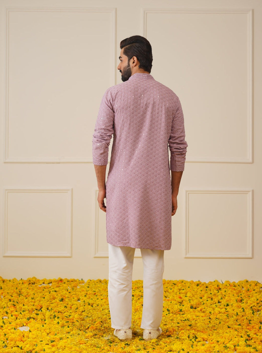 Jompers Men's Light Purple Chikankari Embroidered and Sequence Kurta Only
