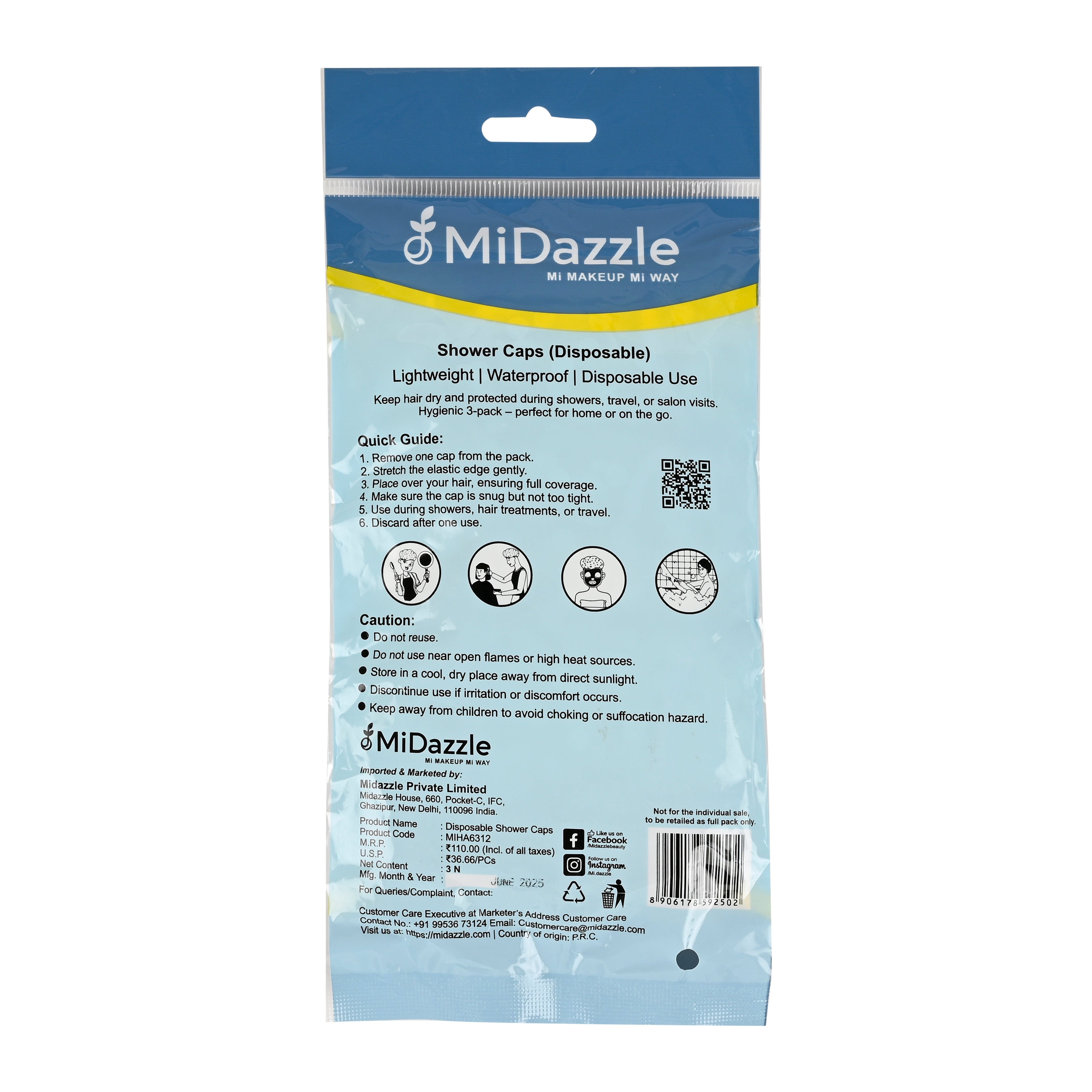 MiDazzle Shower Caps 3S (Disposable) MIHA6312 - Distacart