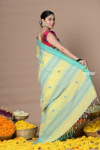 Very Much Indian Rajsi - Handloom Pure Cotton Saree with Classic Border and Pallu - Yellow - Distacart