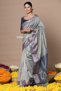 Very Much Indian Rajsi - Handloom Cotton Silk Saree with Golden Border - Grey