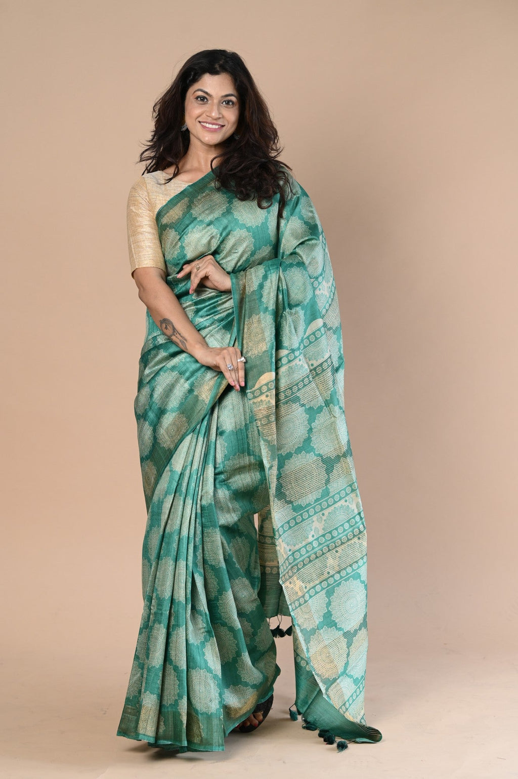 Very Much Indian Exclusive Handloom Pure Tussar Silk Saree By Khadigram Certified Weavers