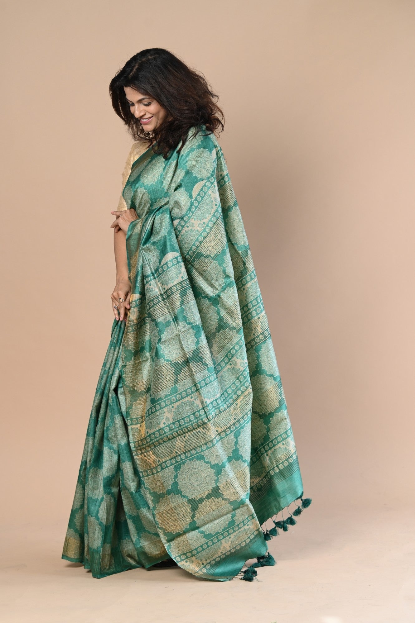 Very Much Indian Exclusive Handloom Pure Tussar Silk Saree By Khadigram Certified Weavers