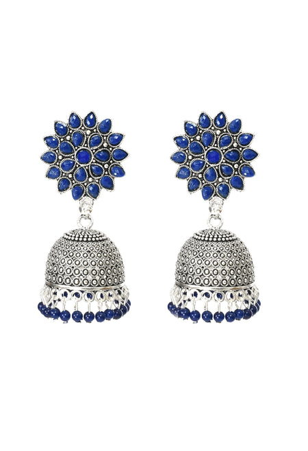 Mominos Fashion Joharkamal Kundan work Jhumka with Blue Beads