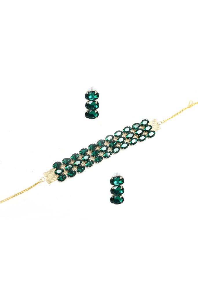 Mominos Fashion Johar Kamal Gold-Plated Finish Stone Choker For Women (Green) - Distacart