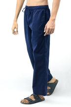 Fabmade Navy Blue & Beige Combo Men Linen Pajama
