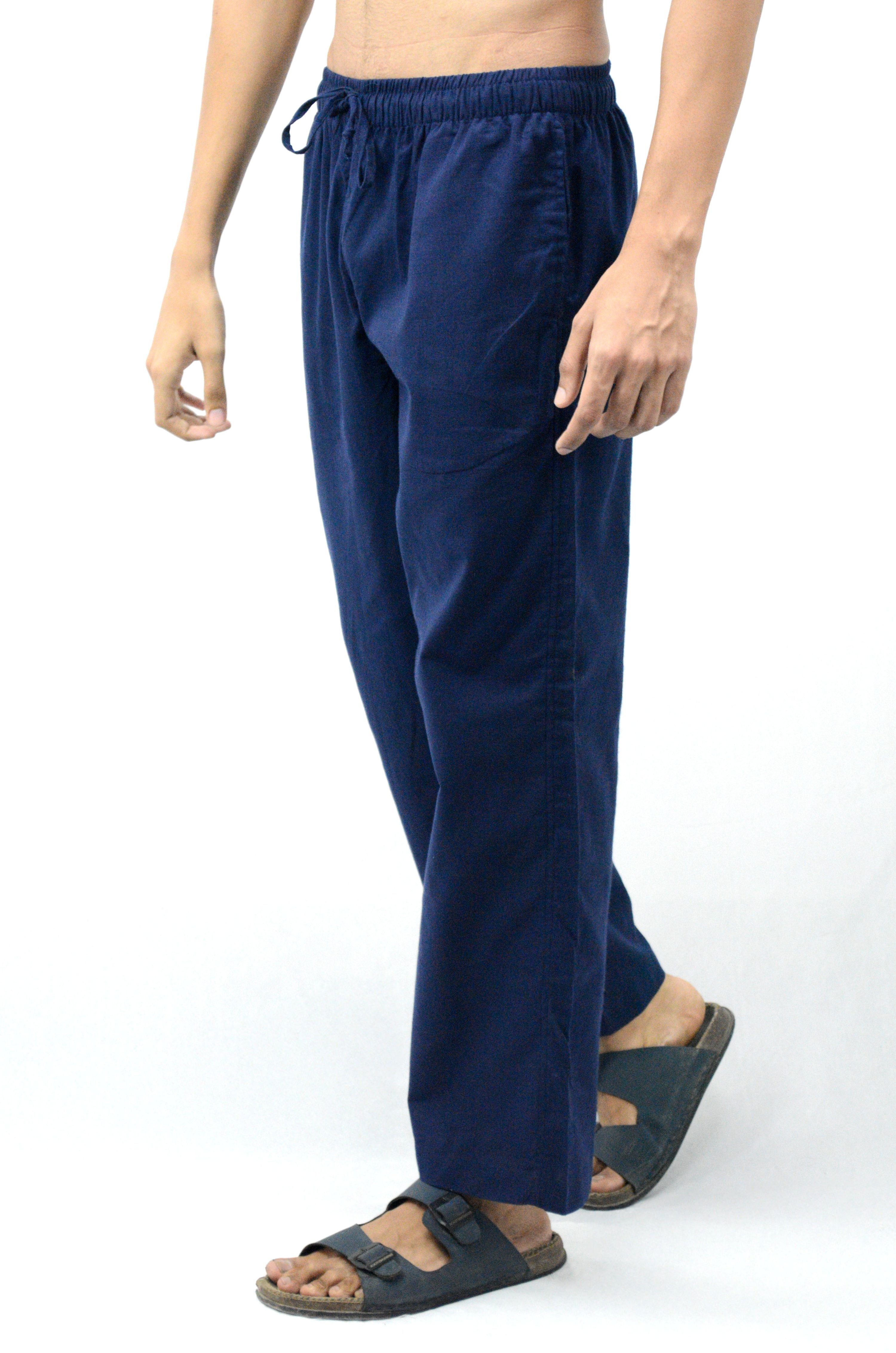 Fabmade Navy Blue & Beige Combo Men Linen Pajama
