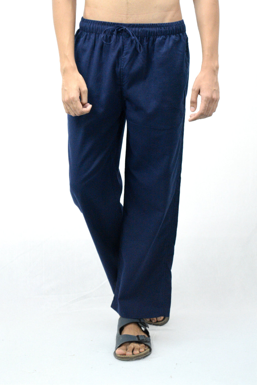 Fabmade Navy Blue & Beige Combo Men Linen Pajama