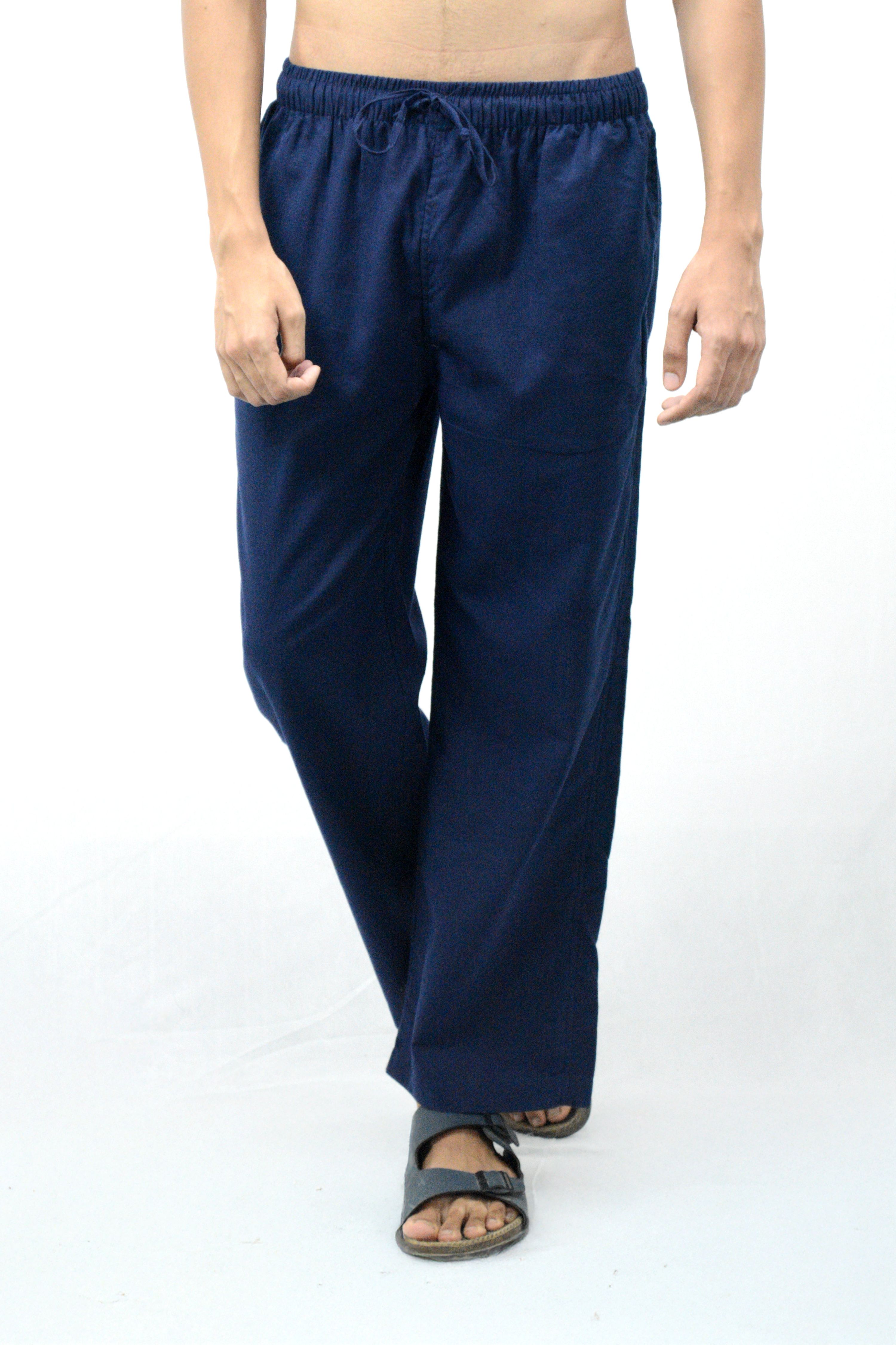 Fabmade Navy Blue & Beige Combo Men Linen Pajama