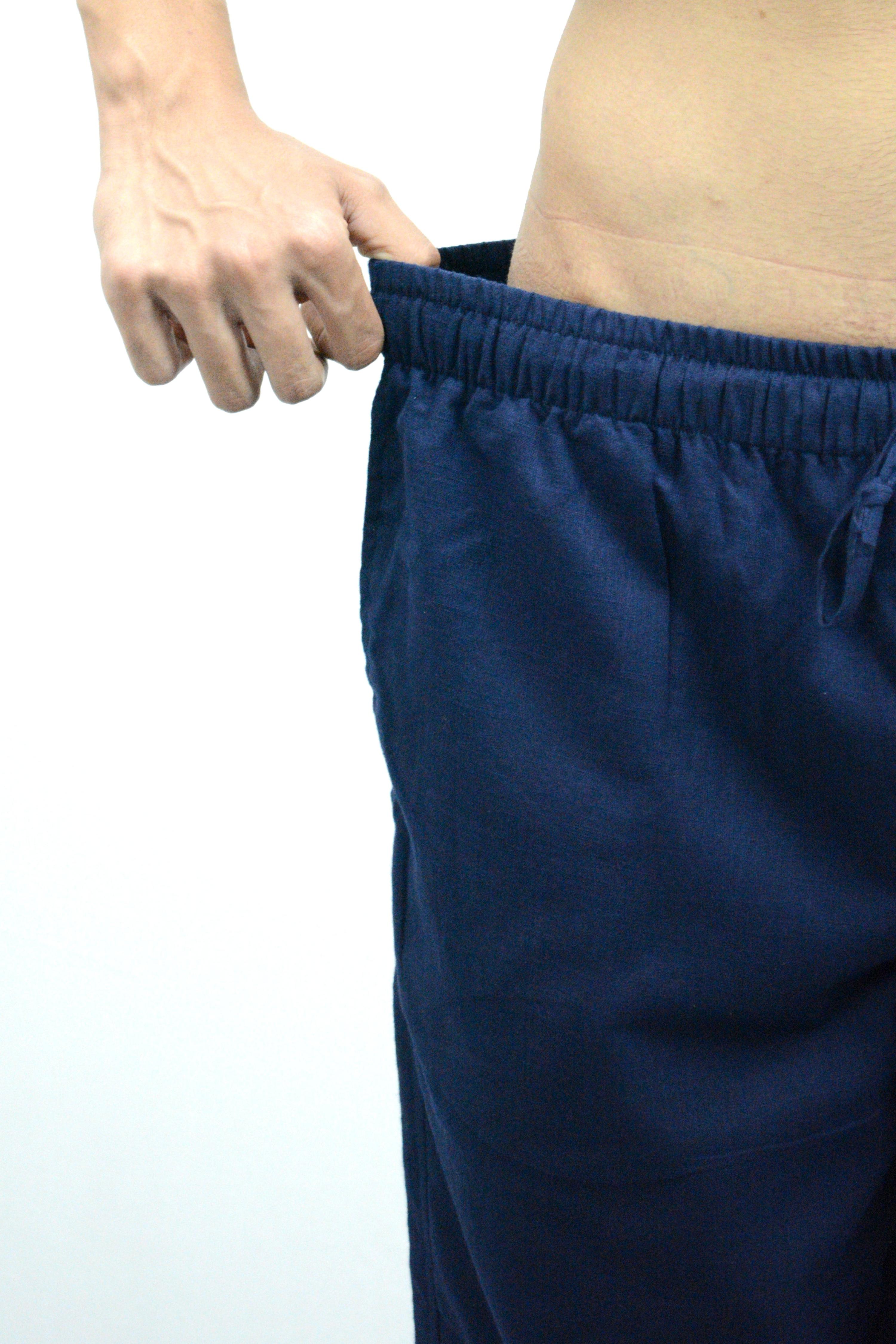 Fabmade Navy Blue & Beige Combo Men Linen Pajama