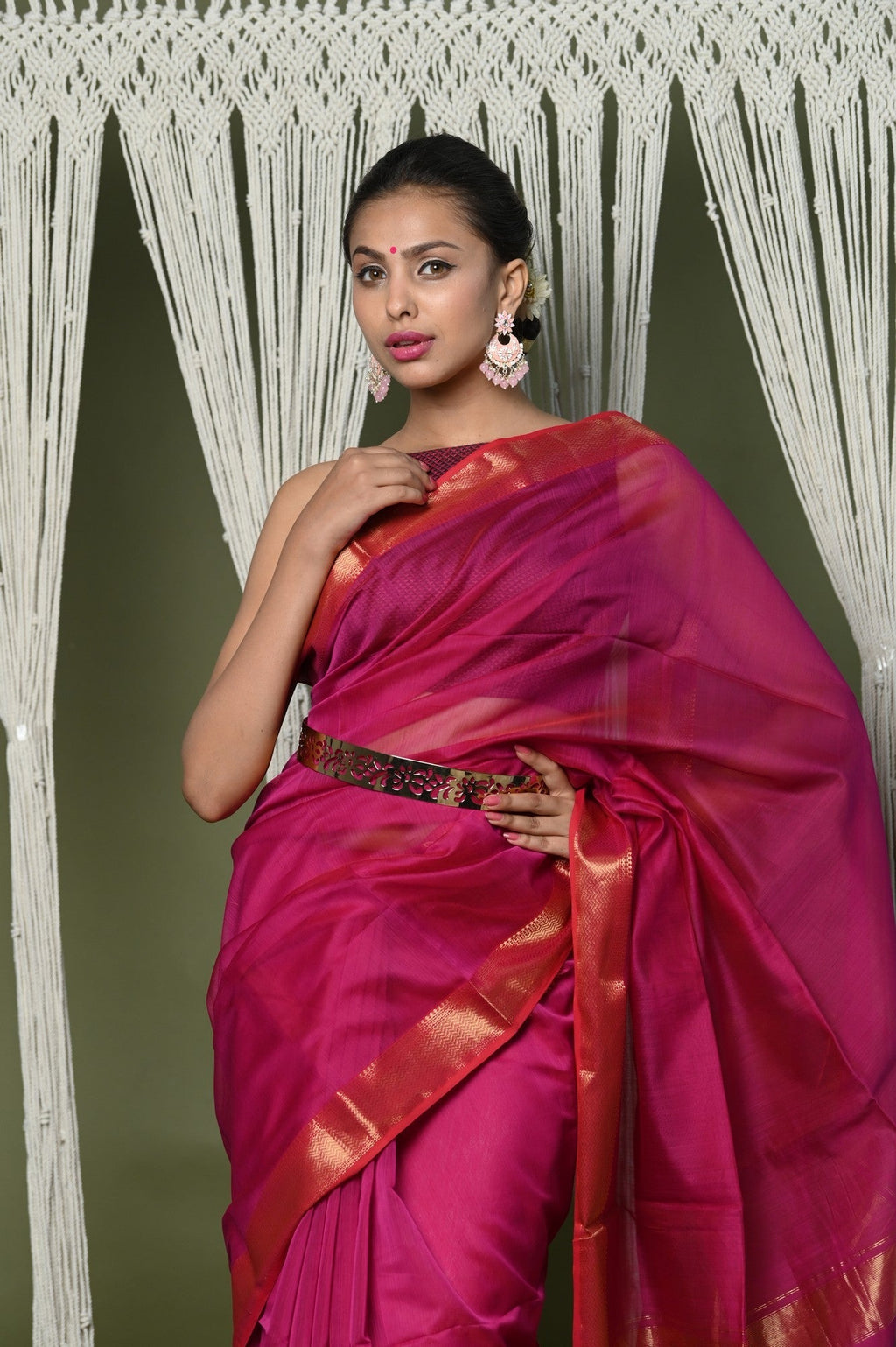 Very Much Indian Handloom Cotton Silk Saree With Sleek Golden Border - Red