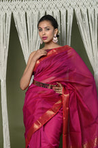 Very Much Indian Handloom Cotton Silk Saree With Sleek Golden Border - Red