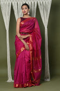 Very Much Indian Handloom Cotton Silk Saree With Sleek Golden Border - Red