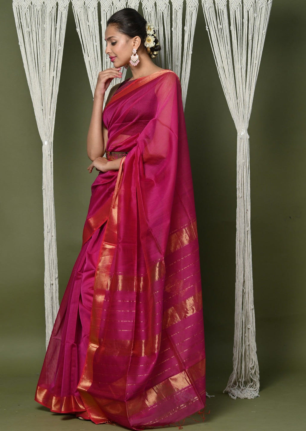Very Much Indian Handloom Cotton Silk Saree With Sleek Golden Border - Red