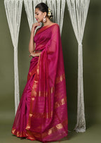 Very Much Indian Handloom Cotton Silk Saree With Sleek Golden Border - Red