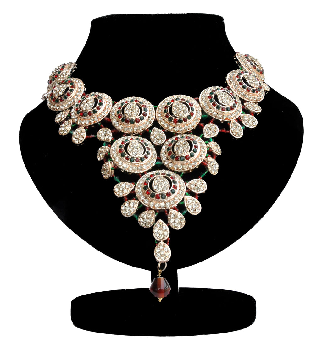 Gold-Polished Alloy Handcrafted Semi Bridal Grand Look Necklace Set - The Pari