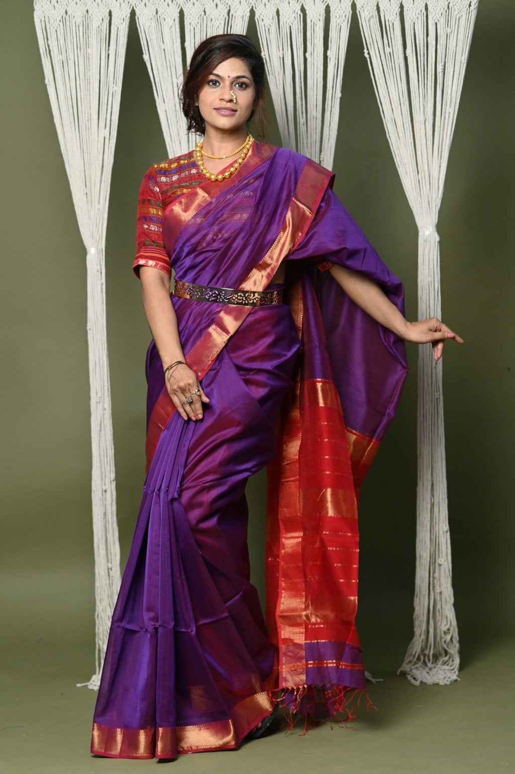 Very Much Indian Handloom Cotton Silk Saree With Sleek Golden Border - purple