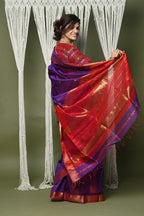 Very Much Indian Handloom Cotton Silk Saree With Sleek Golden Border - purple