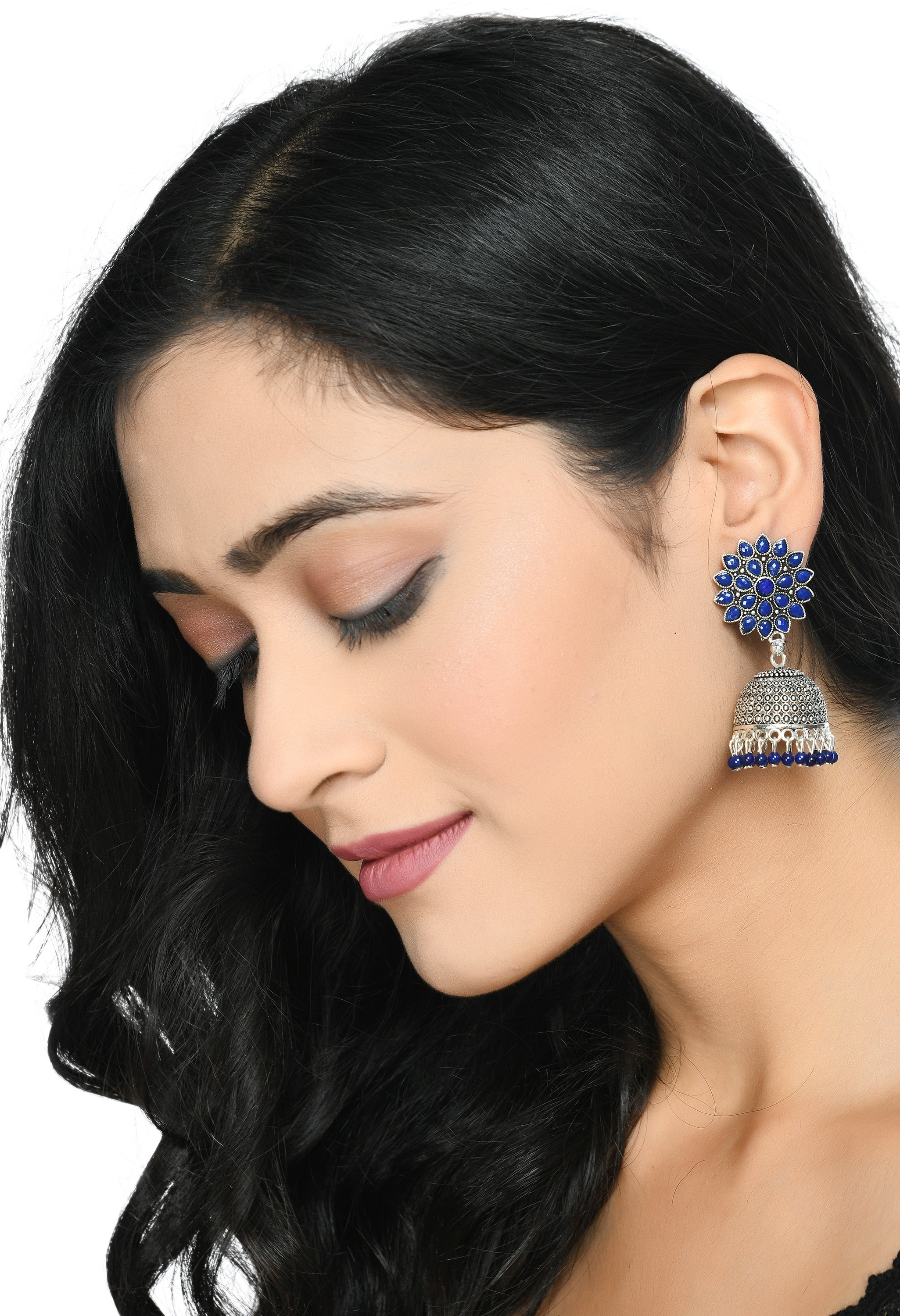 Mominos Fashion Joharkamal Kundan work Jhumka with Blue Beads - Distacart