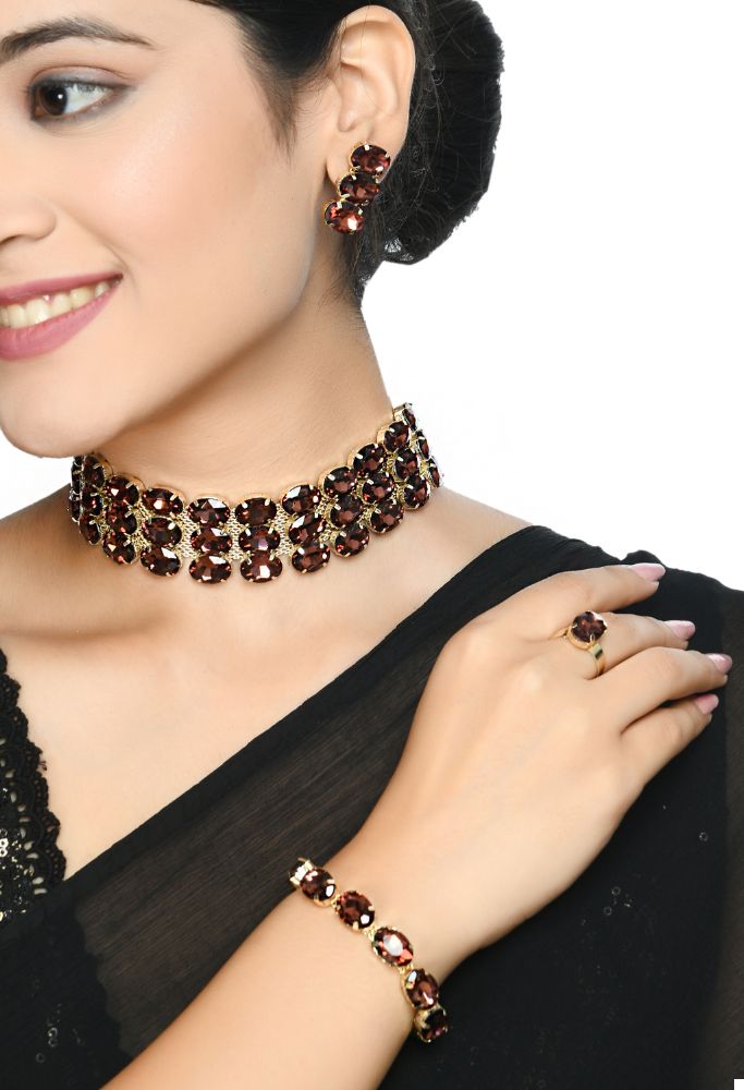 Mominos Fashion Johar Kamal Gold-Plated Finish Stone Choker For Women (Brown) - Distacart