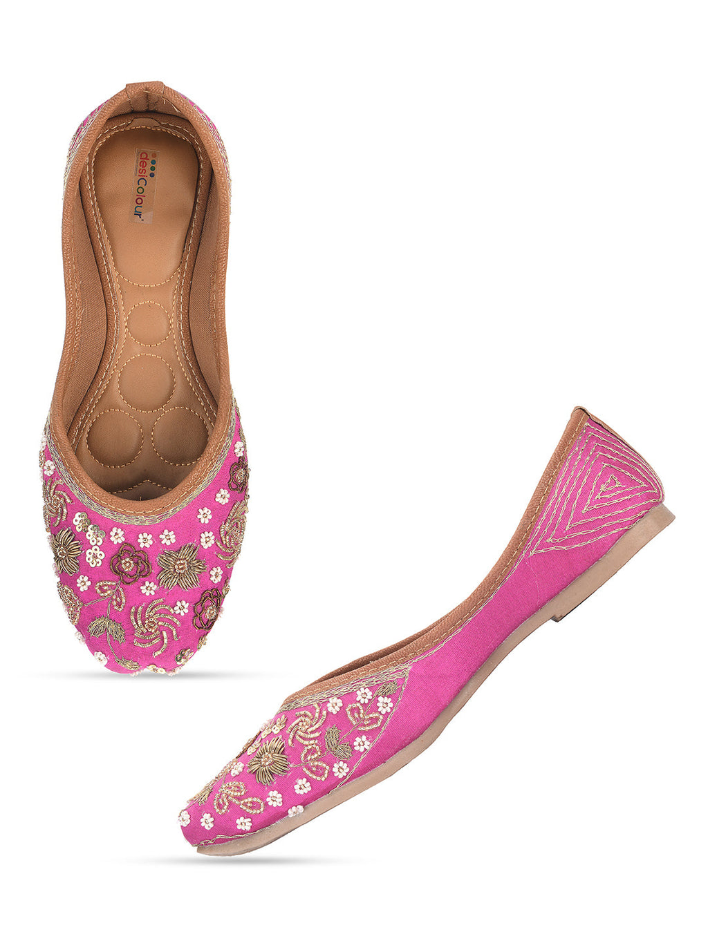 Desi Colour Women Indian Ethnic Footwear-Party Wear Pink Dabka Work