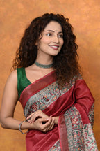 Very Much Indian Designed By VMI - Handloom Pure Tussar Silk Saree With Beautiful Madhubani Print - Red
