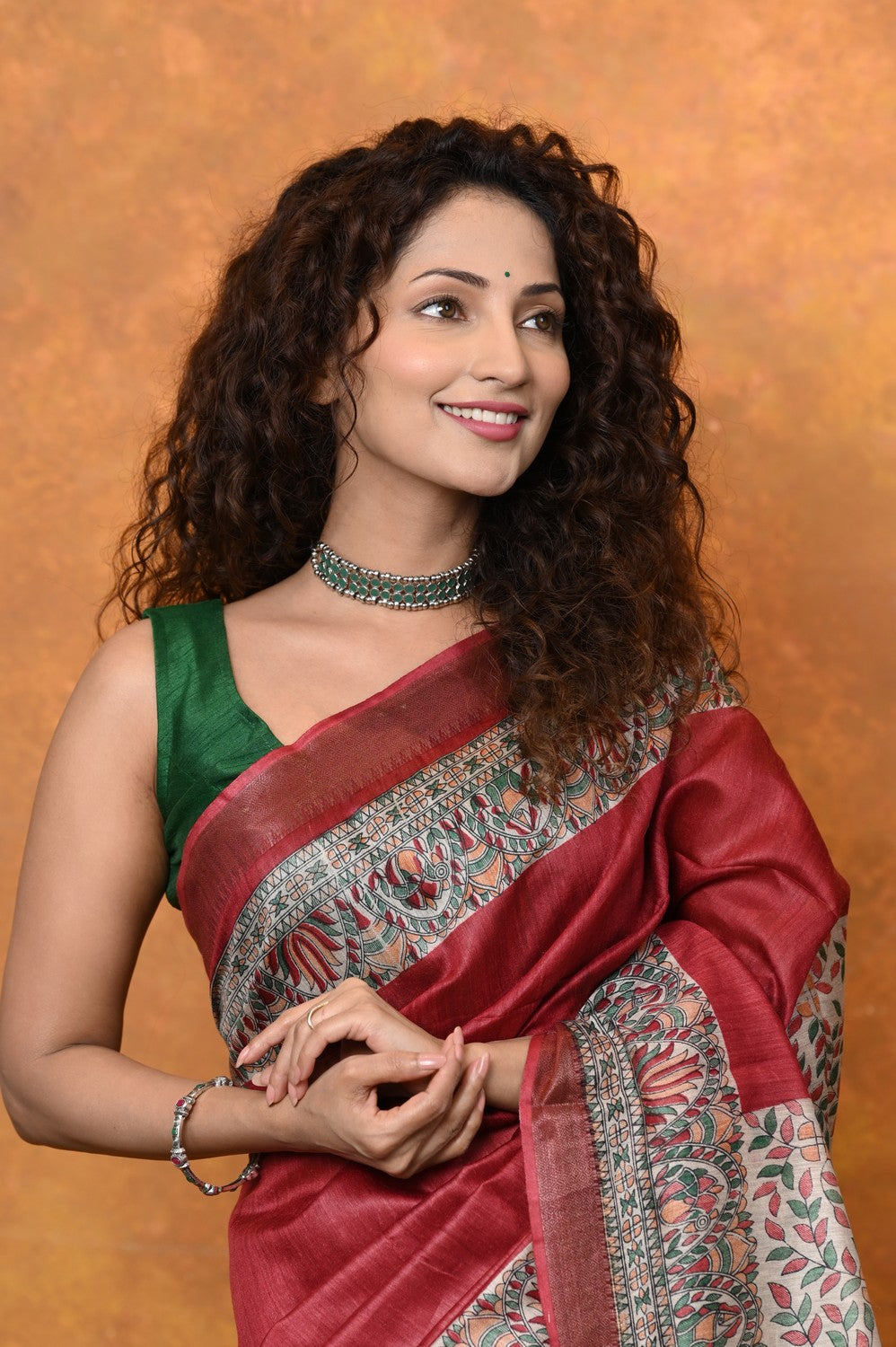 Very Much Indian Designed By VMI - Handloom Pure Tussar Silk Saree With Beautiful Madhubani Print - Red