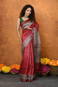 Very Much Indian Designed By VMI - Handloom Pure Tussar Silk Saree With Beautiful Madhubani Print - Red