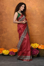 Very Much Indian Designed By VMI - Handloom Pure Tussar Silk Saree With Beautiful Madhubani Print - Red