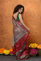 Very Much Indian Designed By VMI - Handloom Pure Tussar Silk Saree With Beautiful Madhubani Print - Red