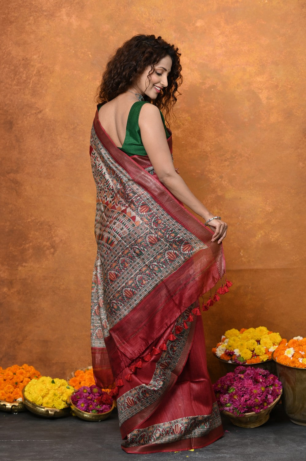 Very Much Indian Designed By VMI - Handloom Pure Tussar Silk Saree With Beautiful Madhubani Print - Red