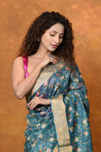 Very Much Indian Designed By VMI - Handloom Moonga Tussar Silk Saree With Digital Floral Print