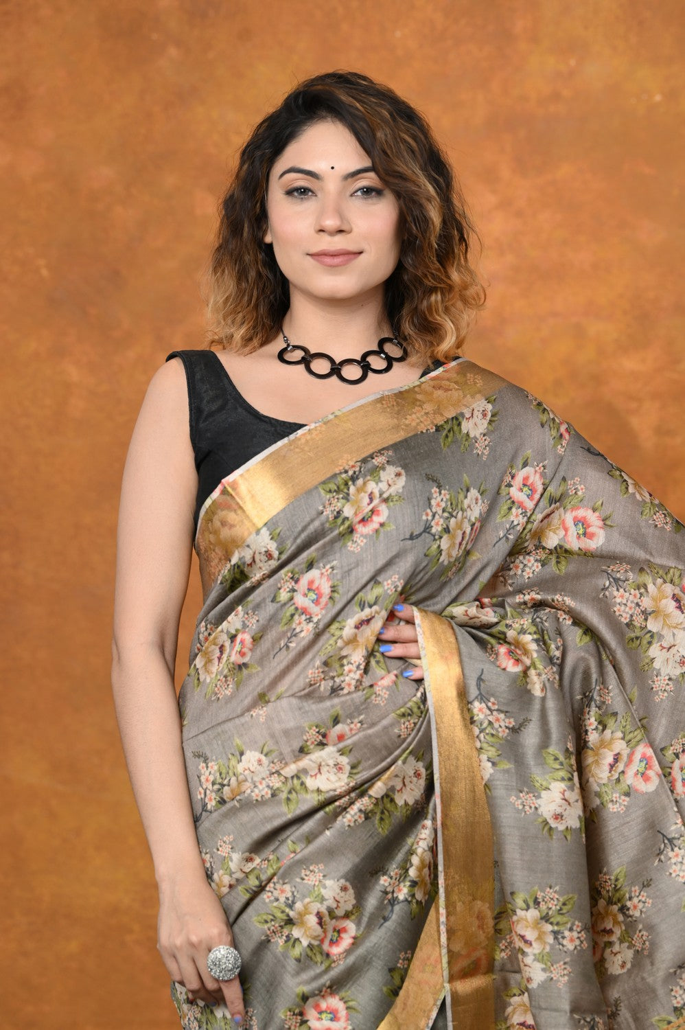 Very Much Indian Designed By VMI - Handloom Moonga Tussar Silk Saree With Digital Floral Print