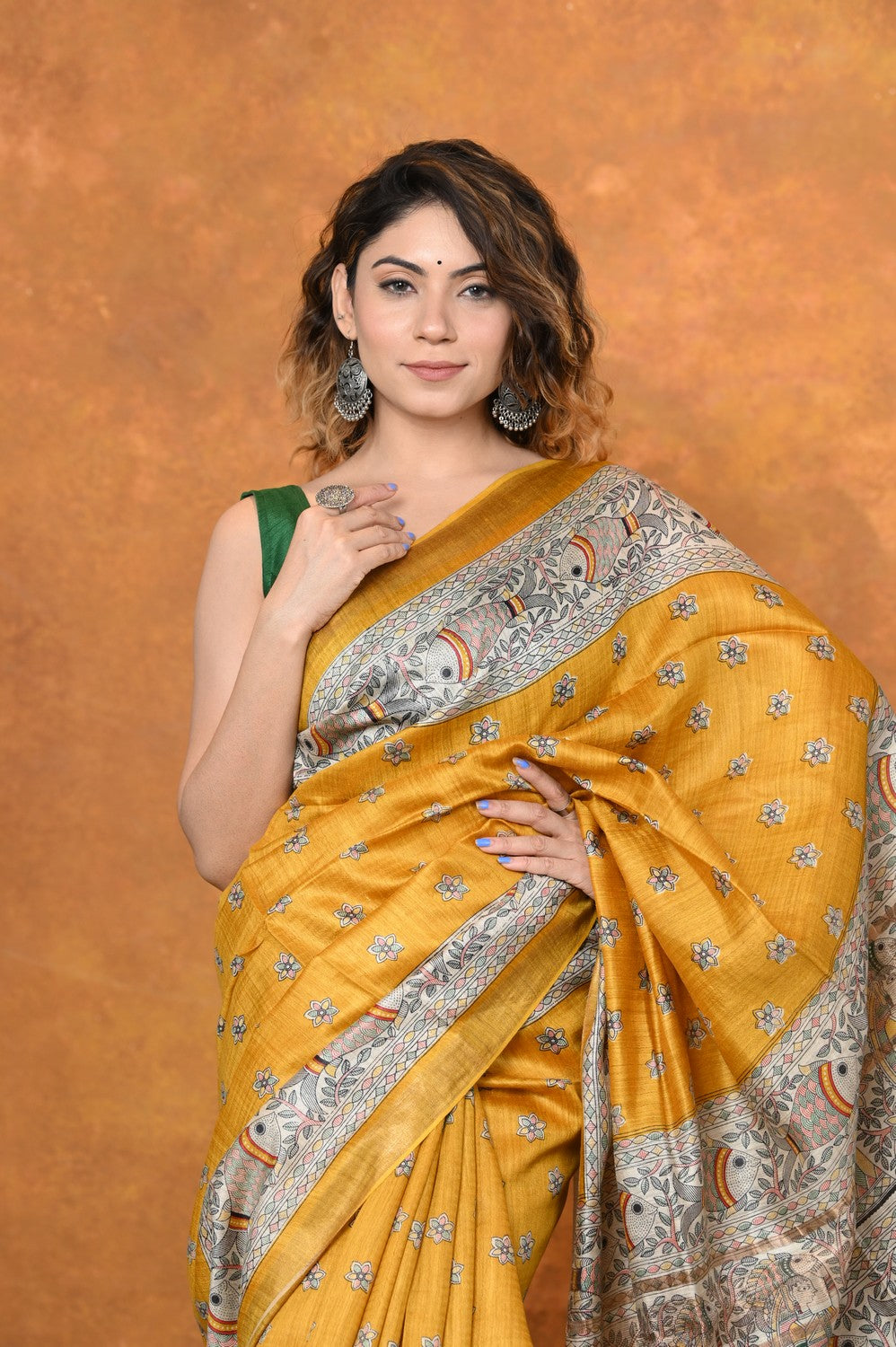 Very Much Indian Designed By VMI - Handloom Pure Tussar Silk Saree With Beautiful Madhubani Print - Yellow
