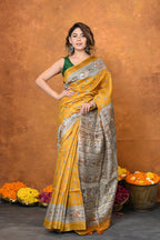 Very Much Indian Designed By VMI - Handloom Pure Tussar Silk Saree With Beautiful Madhubani Print - Yellow