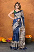 Very Much Indian Designed By VMI - Handloom Pure Tussar Silk Saree With Beautiful Madhubani Print - Blue