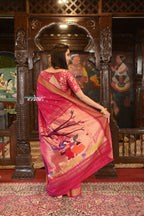 Very Much Indian Authentic Handloom Pure Cotton Paithani with Traditional Radha Krishna Pallu - Red Delight - Distacart