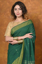 Very Much Indian EXCLUSIVE! Handloom Pure Cotton Paithani With Asawali Pallu - Dark Green