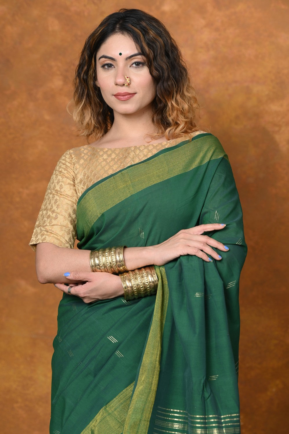 Very Much Indian EXCLUSIVE! Handloom Pure Cotton Paithani With Asawali Pallu - Dark Green