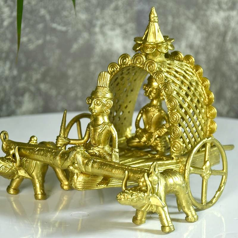 Sowpeace Handmade Dhokra Large Dhokra Craft / Cow Cart Brass Decor tabletop showpiece/figurine made of brass, by artisans, for home decoration and gifting (24cm, large, gold) - Distacart