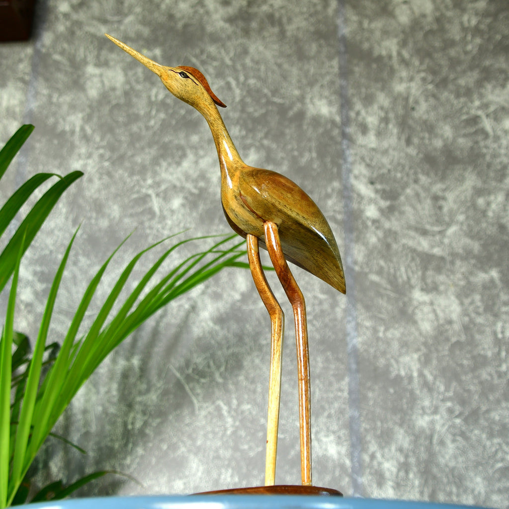 Sowpeace Elegant Wooden Carved Flamingo Sculpture: Premium Abstract Decor Accent - Distacart