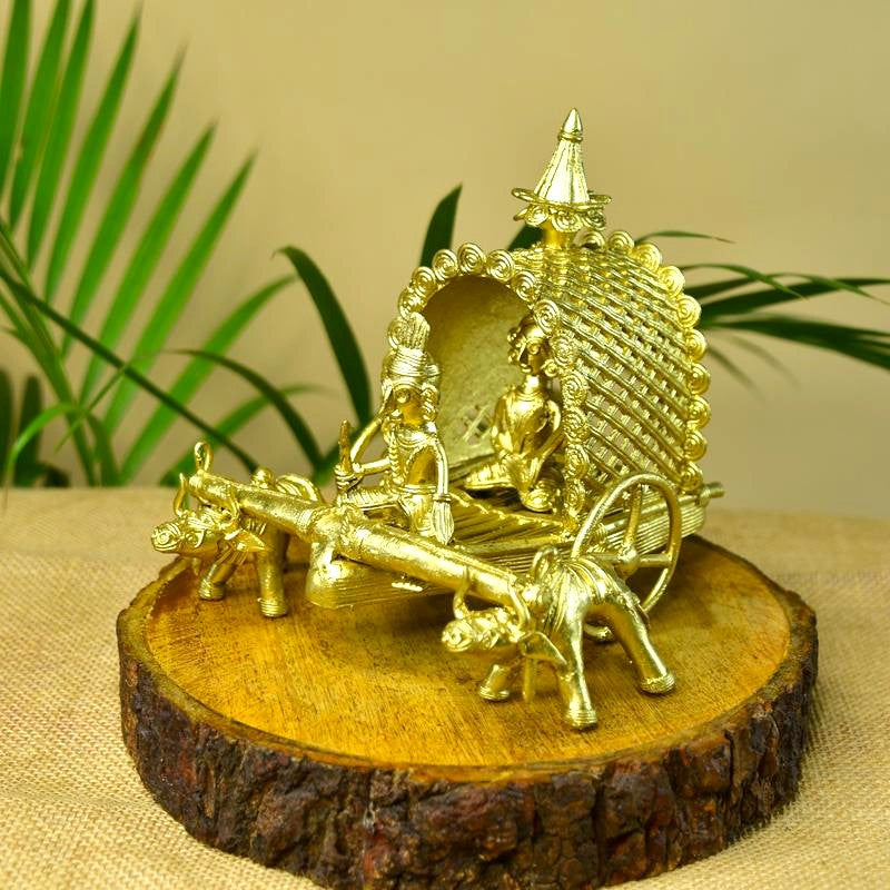 Sowpeace Handmade Dhokra Large Dhokra Craft / Cow Cart Brass Decor tabletop showpiece/figurine made of brass, by artisans, for home decoration and gifting (24cm, large, gold) - Distacart