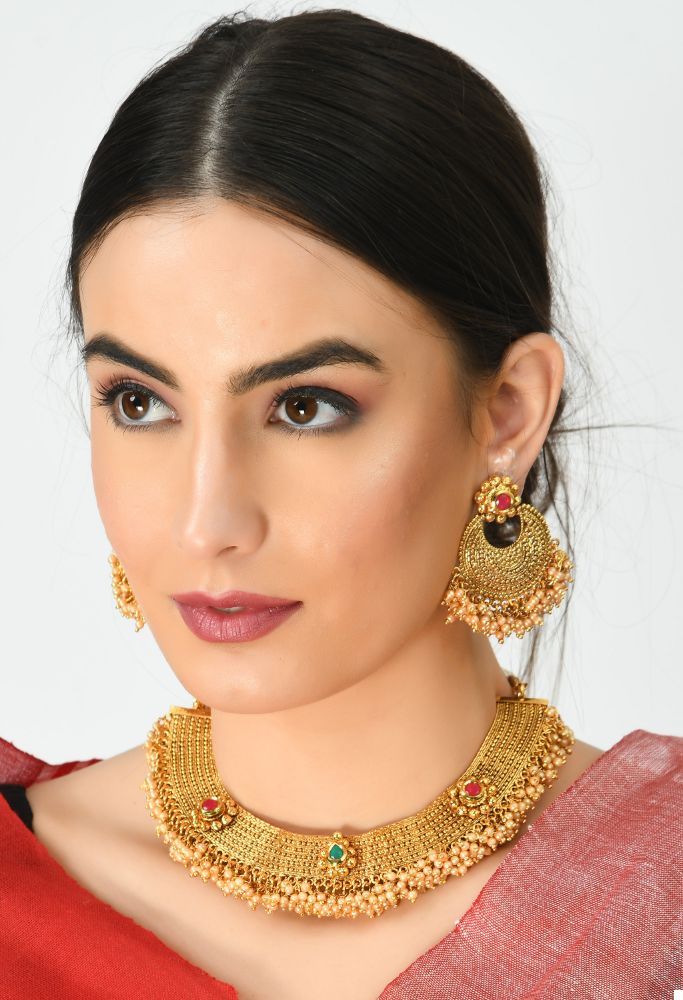 Mominos Fashion Johar Kamal Gold-Plated Brass Finish Stone/Beads Choker For Women (Golden) - Distacart