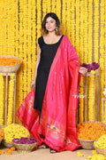 Very Much Indian Rajsi - Handloom Pure Silk Paithani Dupatta With Beautiful Zari Work and Handwoven Buttis - Pink