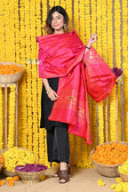 Very Much Indian Rajsi - Handloom Pure Silk Paithani Dupatta With Beautiful Zari Work and Handwoven Buttis - Pink