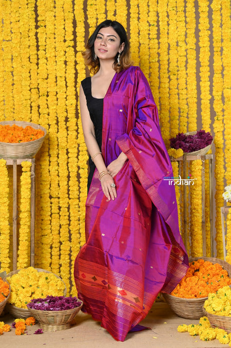 Very Much Indian Rajsi - Handloom Pure Silk Paithani Dupatta With Beautiful Zari Work and Handwoven Buttis - Starlight Violet