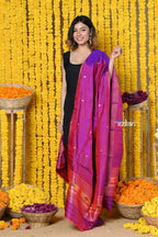 Very Much Indian Rajsi - Handloom Pure Silk Paithani Dupatta With Beautiful Zari Work and Handwoven Buttis - Starlight Violet