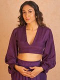 trueBrowns Silk Purple Gathered Sleeve Blouse